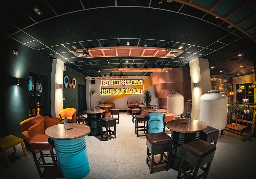 An indoor seating area of Dead Centre Brewing.