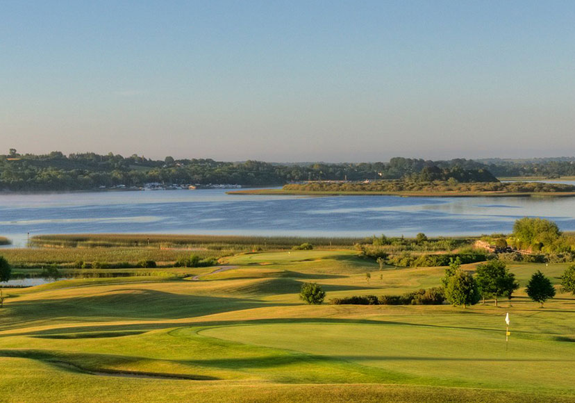 Aerial view of Glasson Golf Club and the water.